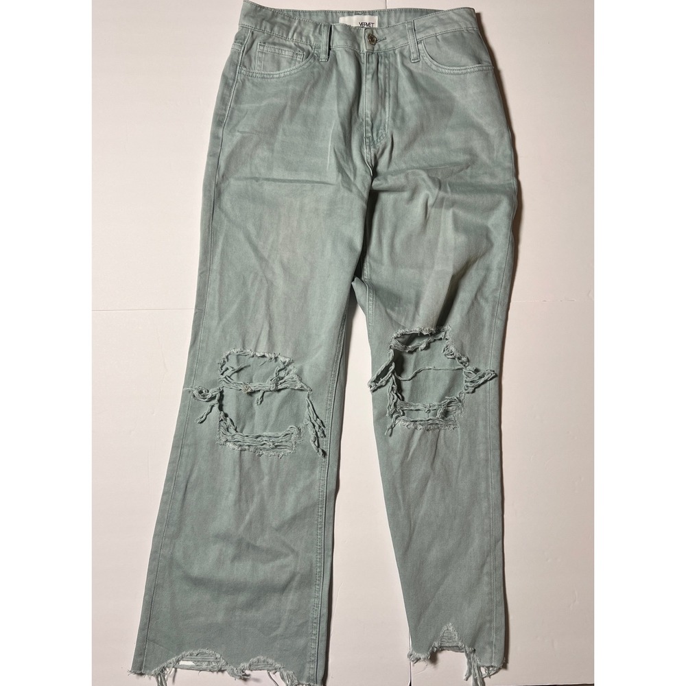 Vervet Wide Leg Jeans Women 26 Sage Green Distressed Raw Hem V2736CB